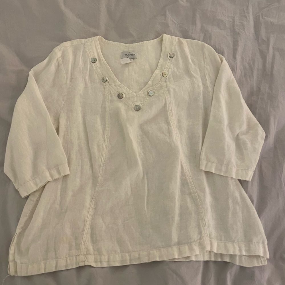 Cream V-Neck Blouse with Button Accents